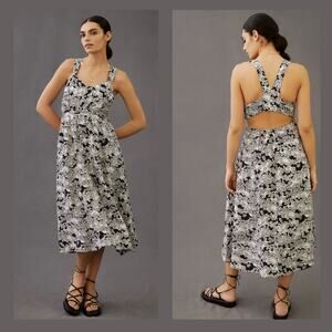 NWT Anthropologie Black White Floral Midi Dress - Medium